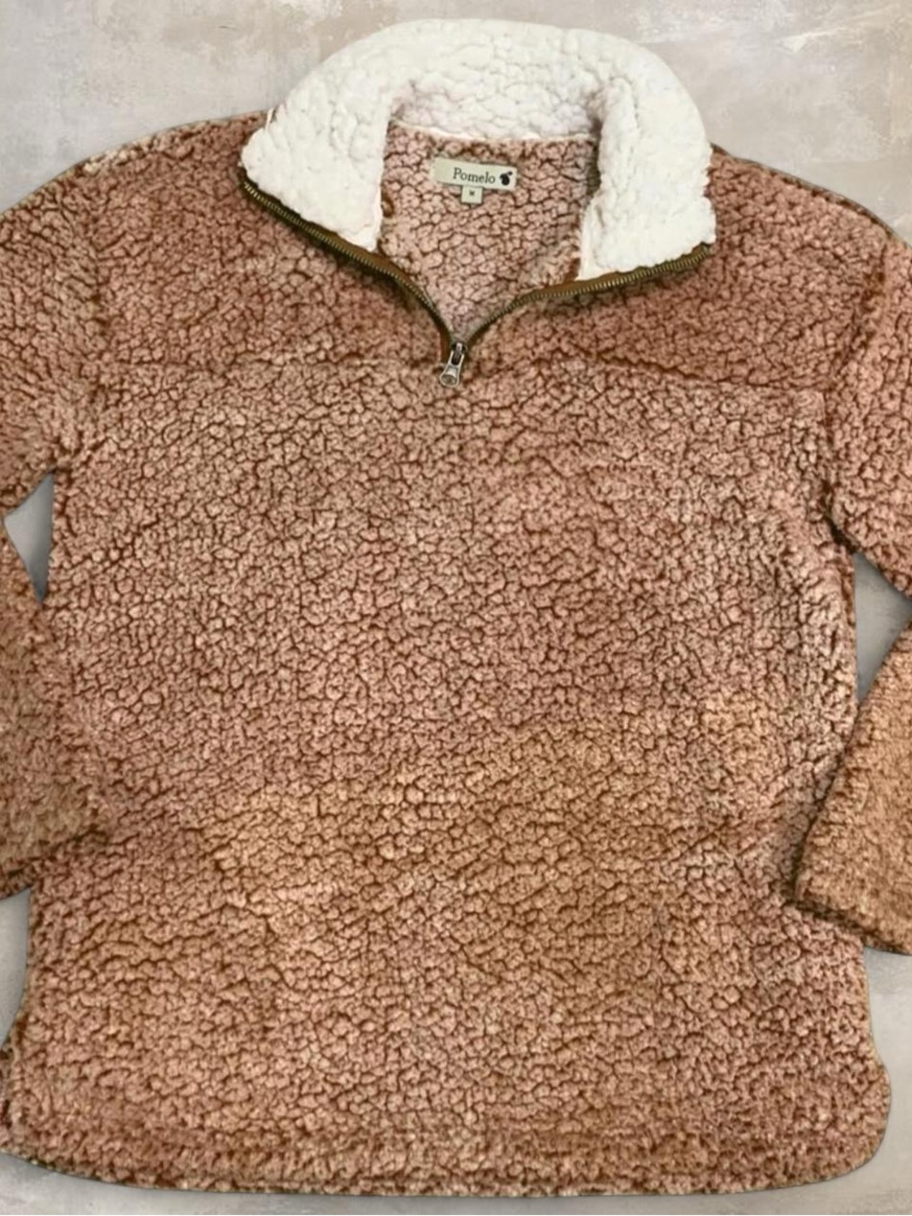 Orange/ Tan Pomelo Sherpa pullover jacket